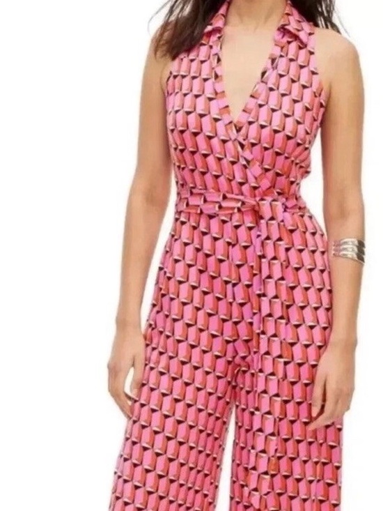 Diane Von Furstenberg Pants - Diane Von Furstenberg Pink Geo Jumpsuit